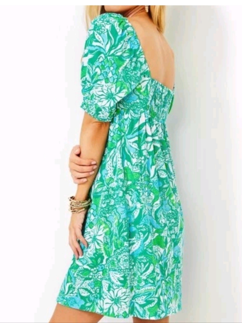 Lilly Pulitzer Delaney Short Sleeve Mini Dress Floral Print Smocked 2